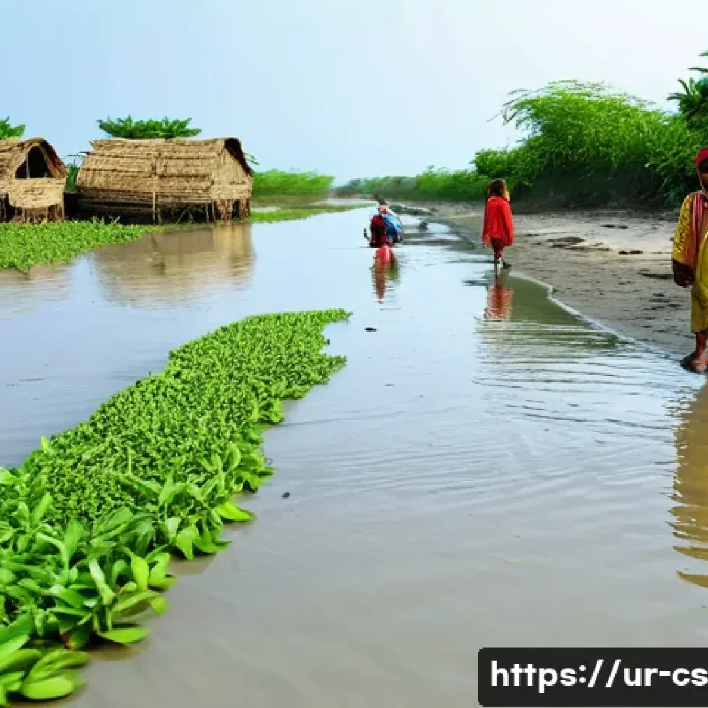 해수면 상승과 물 관리의 새로운 접근 - **Prompt:** A Pakistani coastal village, demonstrating resilience against rising sea levels. The sce...