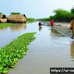Home 21 해수면 상승과 물 관리의 새로운 접근 - **Prompt:** A Pakistani coastal village, demonstrating resilience against rising sea levels. The sce...