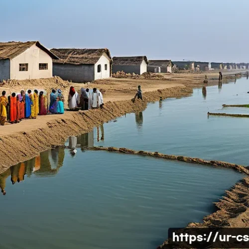 Home 32 해수면 상승 대응을 위한 통합 관리 전략 - A detailed coastal village scene in Pakistan showing the social and economic impacts of rising sea l...