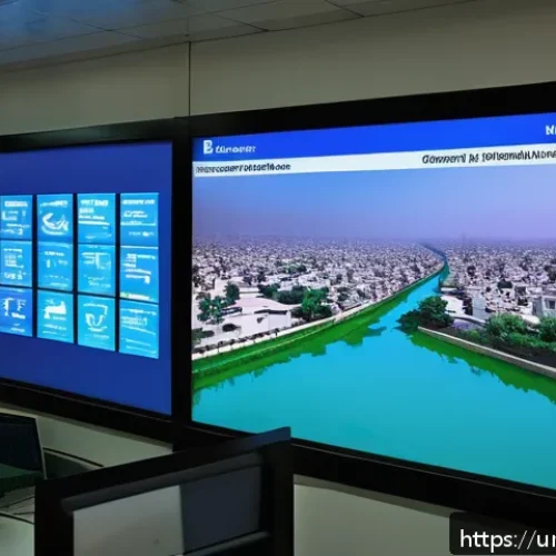 Home 31 해수면 상승에 따른 세계 주요 도시의 대응 전략 - A detailed urban flood monitoring control room in a modern city in Pakistan, featuring large digital...
