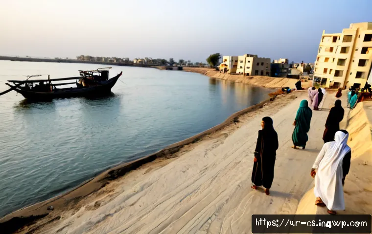 해수면 상승과 지역 사회의 적응 사례 - Photorealistic coastal neighborhood in Karachi adapting to sea-level rise, Pakistani families and lo...